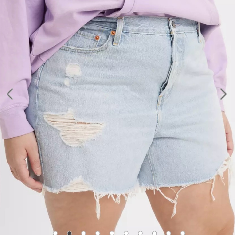 Levi's 501 Shorts Button Down Blue Jean Distressed Raw-Edged Size 16